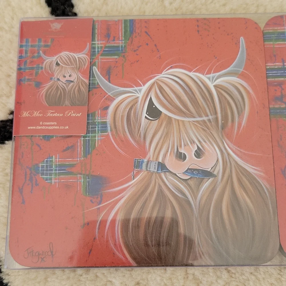 NEW McMoo‎ Tartan Paint Coaster set of 6